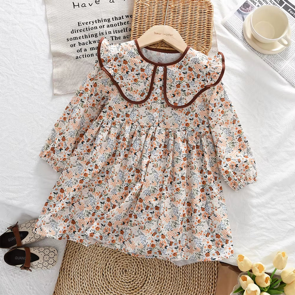 Blossom Belle – Long Sleeve Floral Princess Dress with Doll Collar for Girls